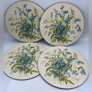 Vintage Set Of 4 Floral Hot Plates Trivets Cork Backing Heat Resistant
